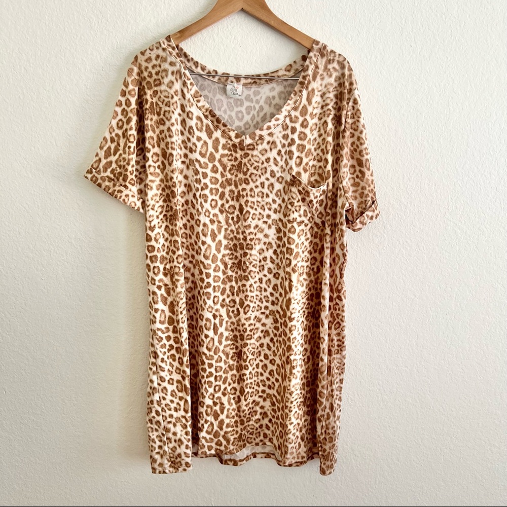 The Zig Zag Stripe Tan Leopard T-Shirt Dress Sz 3X